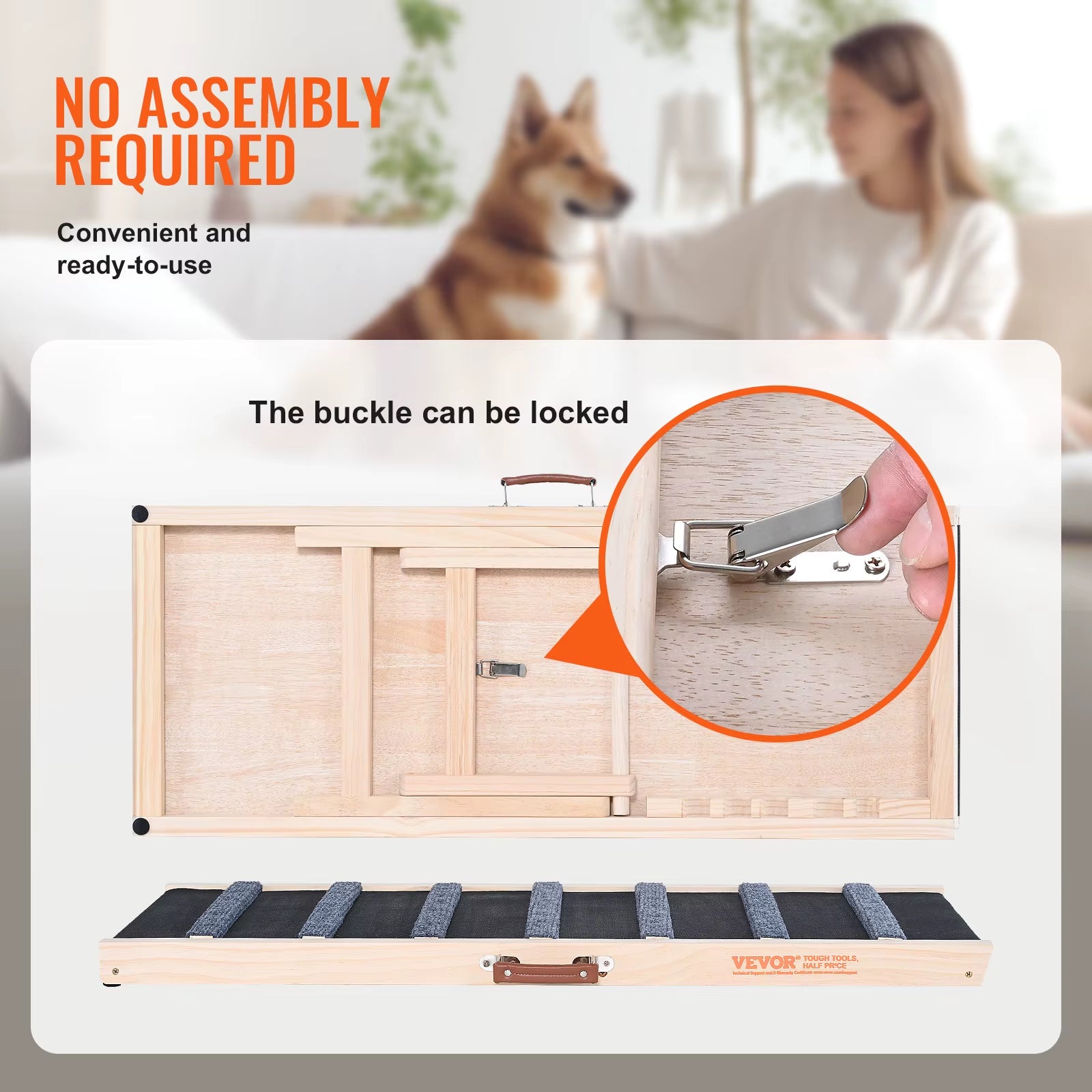 Dog Ramp Folding Ladder Anti-Slip High Adjustable Wooden Pet Ramp Removable for Small Old Dog Climbing Stairs Sofa Car